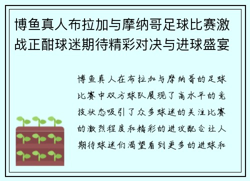 博鱼真人布拉加与摩纳哥足球比赛激战正酣球迷期待精彩对决与进球盛宴